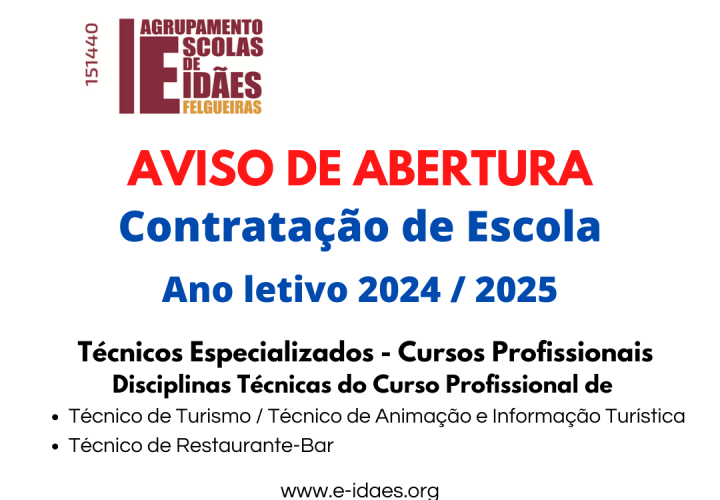 Aviso de Abertura de Concursos de Contratação de Escola